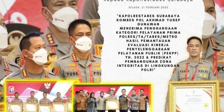 Polrestabes Surabaya Terpilih Sebagai Kesatuan Penerima Penghargaan Terbanyak dari Kemenpan RB