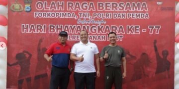 Sambut Hari Bhayangkara Ke 77 Polres Tanah Laut Gelar Olahraga Bersama TNI Dan Forkopimda